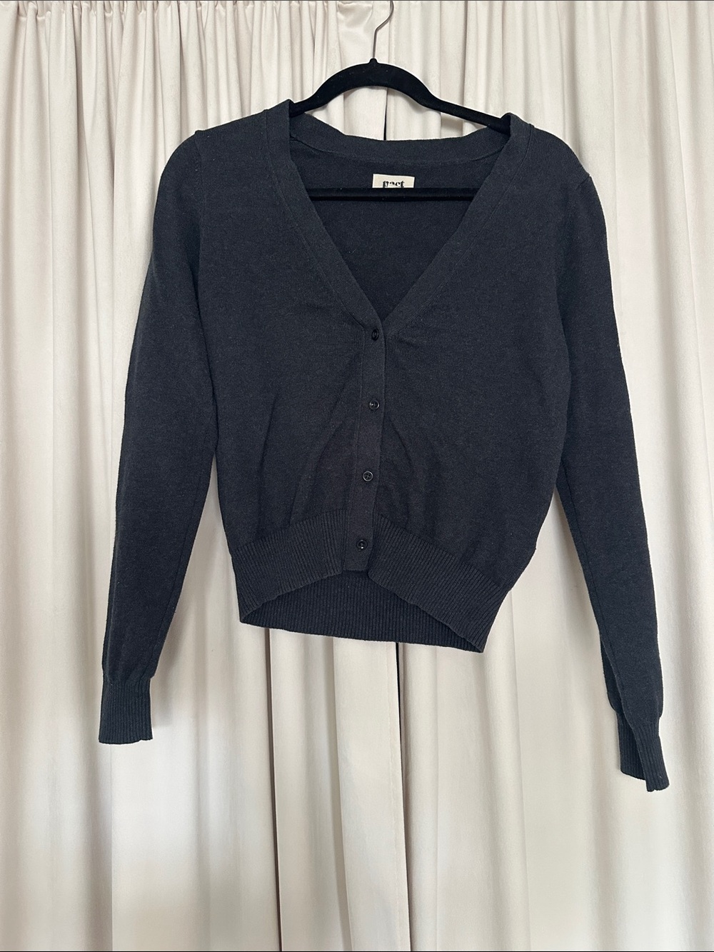 PACT Organic Cotton V-Neck Button Front Cardigan Sweater Black S